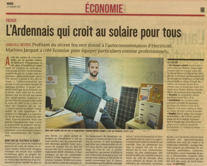 Article ardennais page économique du mardi 24 janvier 2017